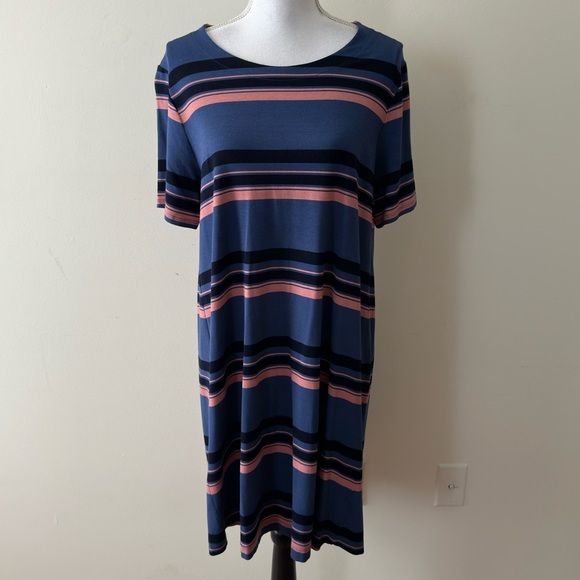 Loft || Woman’s striped loose fit midi dress size Large - Picture 1 of 11